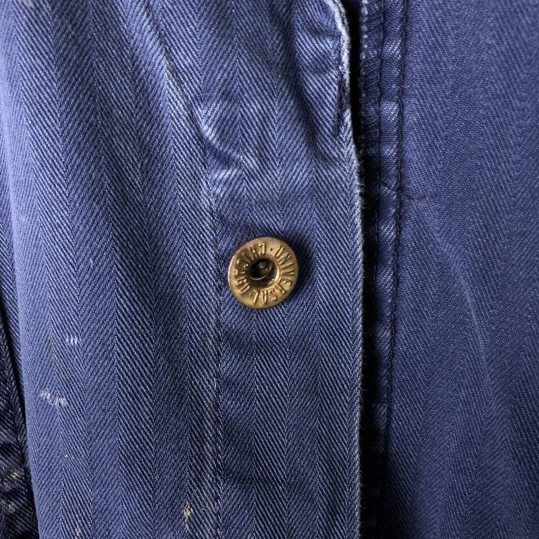 Big Size Universal Overalls HBT Painted Herringbone Twill Work Jacket Made in USA Men's XXXXL cotton navy blue type Vintage Second Hand