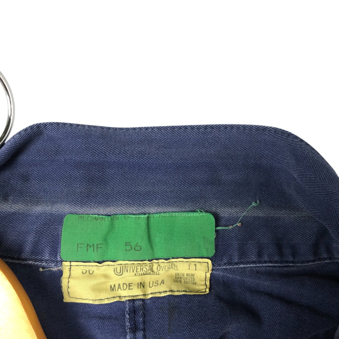 Big Size Universal Overalls HBT Painted Herringbone Twill Work Jacket Made in USA Men's XXXXL cotton navy blue type Vintage Second Hand