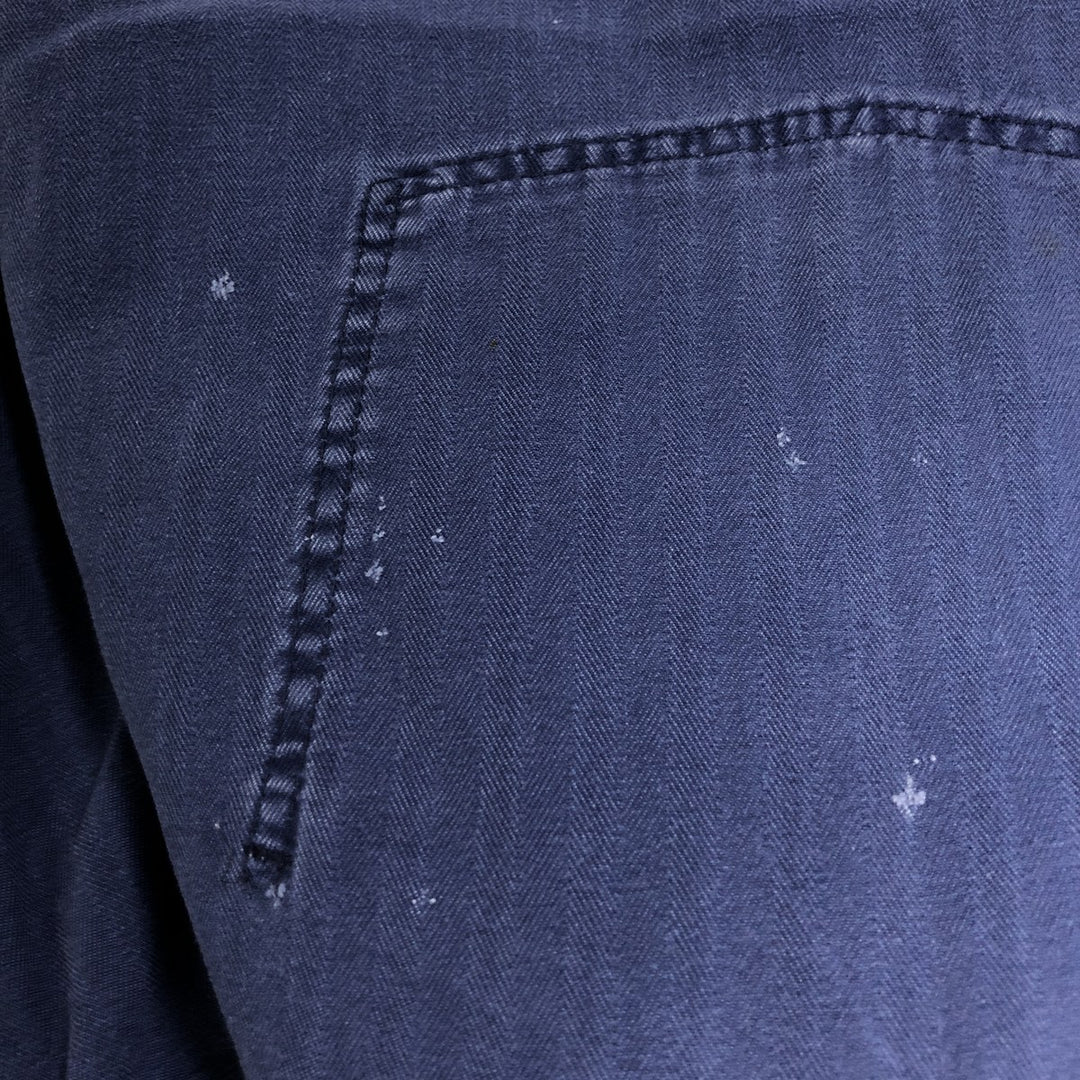 Big Size Universal Overalls HBT Painted Herringbone Twill Work Jacket Made in USA Men's XXXXL cotton navy blue type Vintage Second Hand