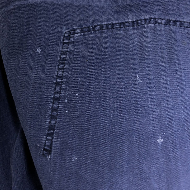 Big Size Universal Overalls HBT Painted Herringbone Twill Work Jacket Made in USA Men's XXXXL cotton navy blue type Vintage Second Hand