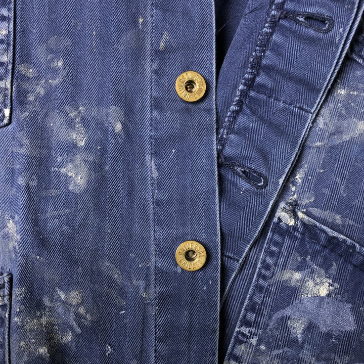 Big Size Universal Overalls HBT Painted Herringbone Twill Work Jacket Made in USA Men's XXXXL cotton navy blue type Vintage Second Hand