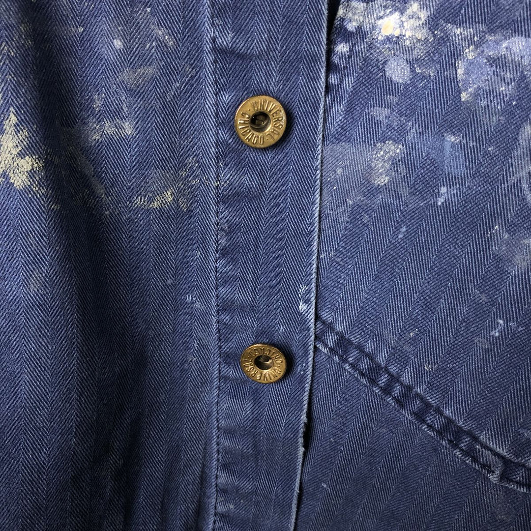 Big Size Universal Overalls HBT Painted Herringbone Twill Work Jacket Made in USA Men's XXXXL cotton navy blue type Vintage Second Hand