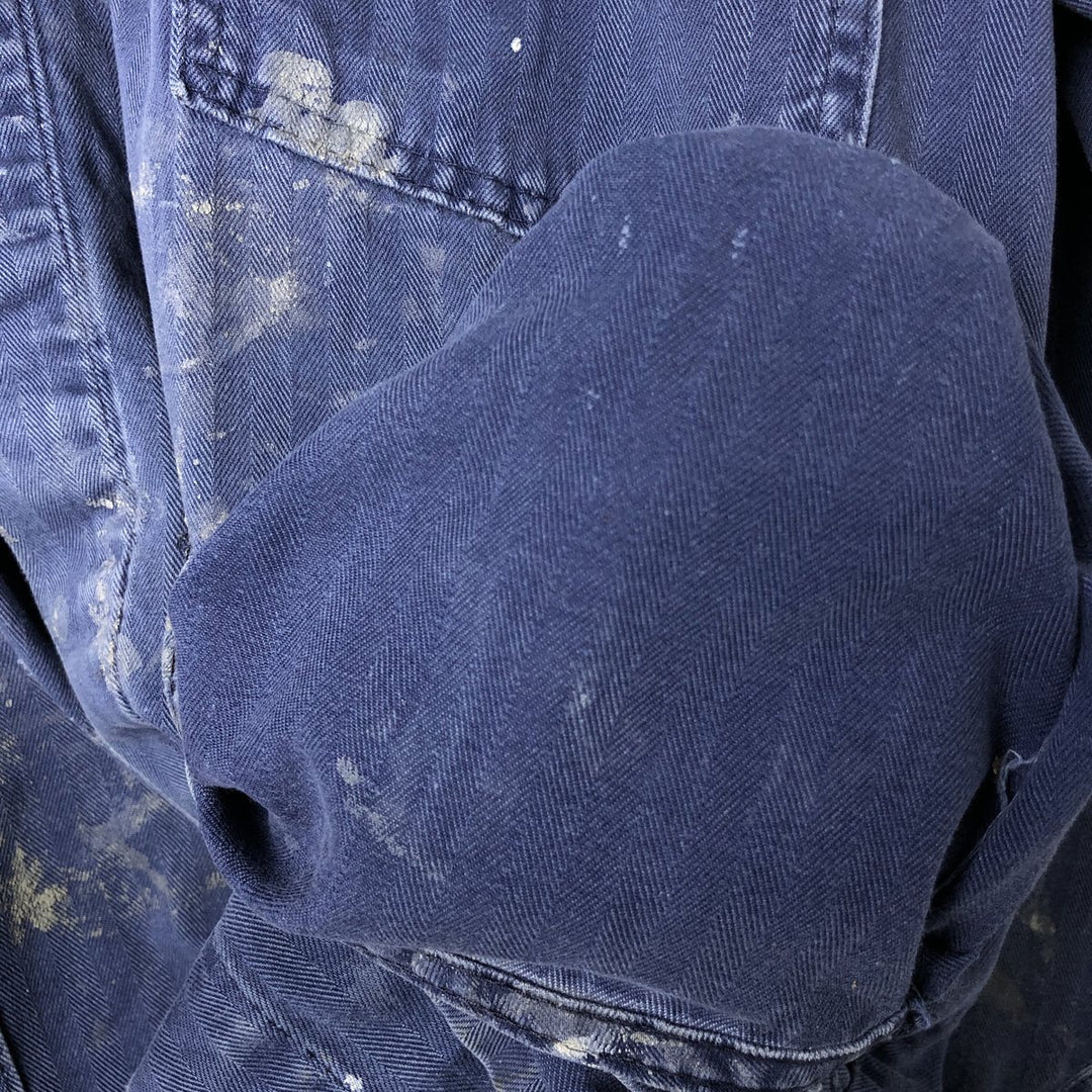 Big Size Universal Overalls HBT Painted Herringbone Twill Work Jacket Made in USA Men's XXXXL cotton navy blue type Vintage Second Hand