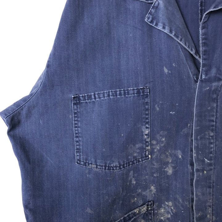 Big Size Universal Overalls HBT Painted Herringbone Twill Work Jacket Made in USA Men's XXXXL cotton navy blue type Vintage Second Hand