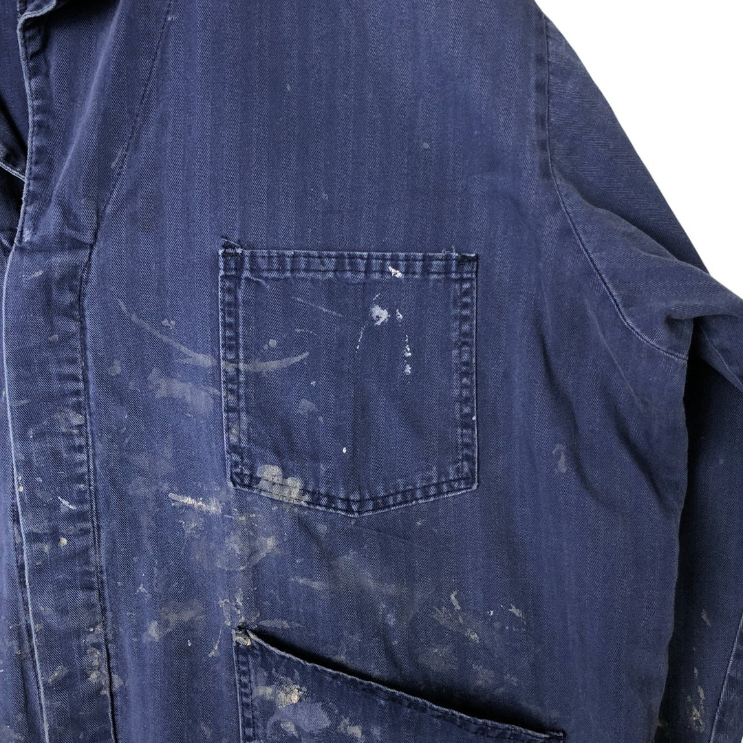 Big Size Universal Overalls HBT Painted Herringbone Twill Work Jacket Made in USA Men's XXXXL cotton navy blue type Vintage Second Hand