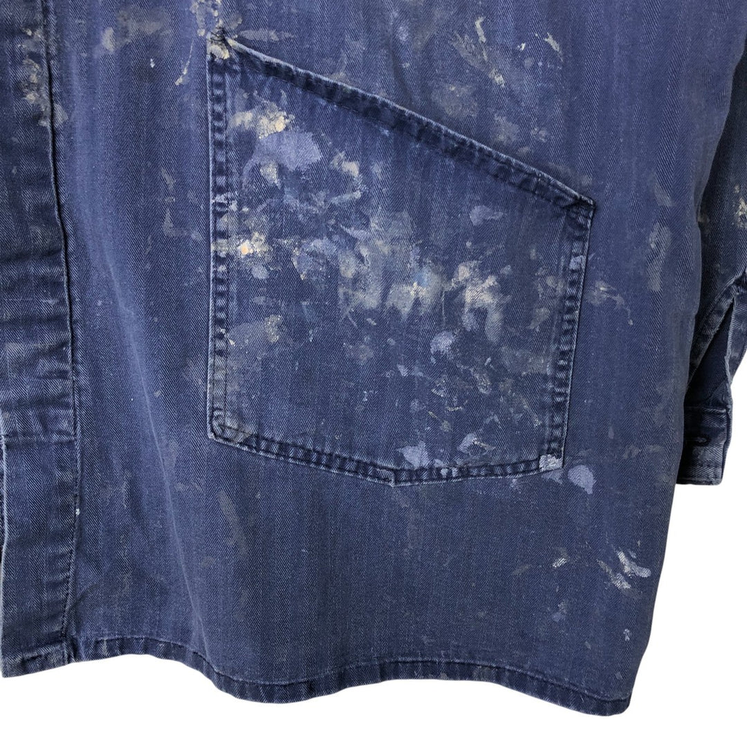 Big Size Universal Overalls HBT Painted Herringbone Twill Work Jacket Made in USA Men's XXXXL cotton navy blue type Vintage Second Hand