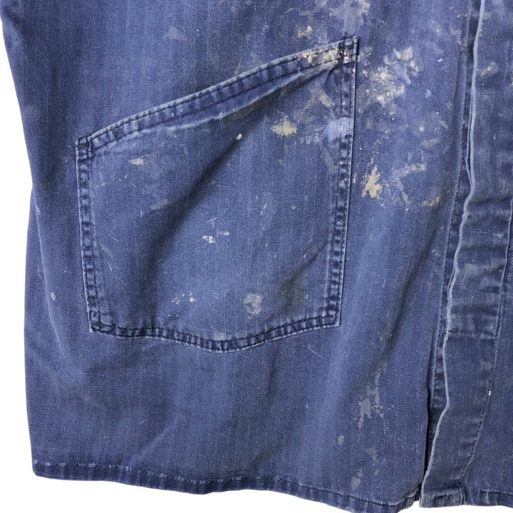 Big Size Universal Overalls HBT Painted Herringbone Twill Work Jacket Made in USA Men's XXXXL cotton navy blue type Vintage Second Hand