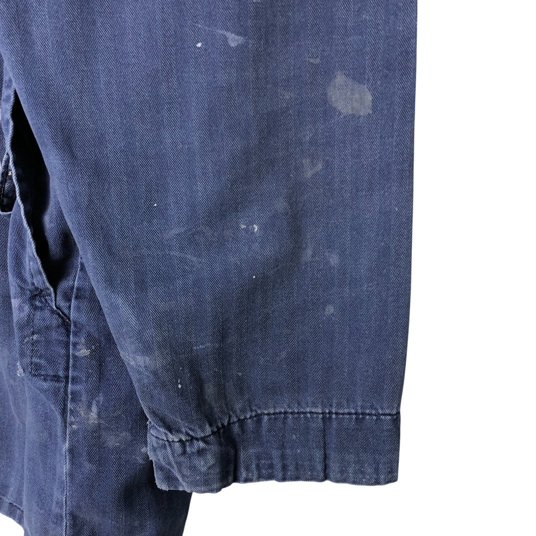 Big Size Universal Overalls HBT Painted Herringbone Twill Work Jacket Made in USA Men's XXXXL cotton navy blue type Vintage Second Hand
