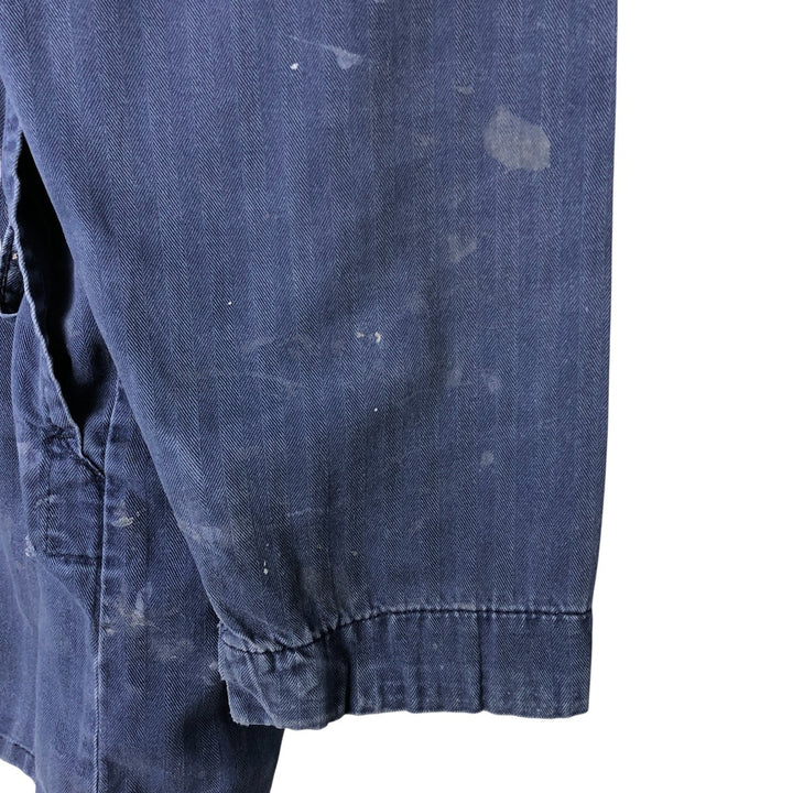 Big Size Universal Overalls HBT Painted Herringbone Twill Work Jacket Made in USA Men's XXXXL cotton navy blue type Vintage Second Hand