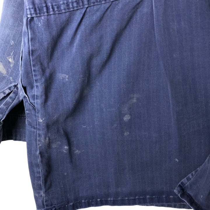 Big Size Universal Overalls HBT Painted Herringbone Twill Work Jacket Made in USA Men's XXXXL cotton navy blue type Vintage Second Hand