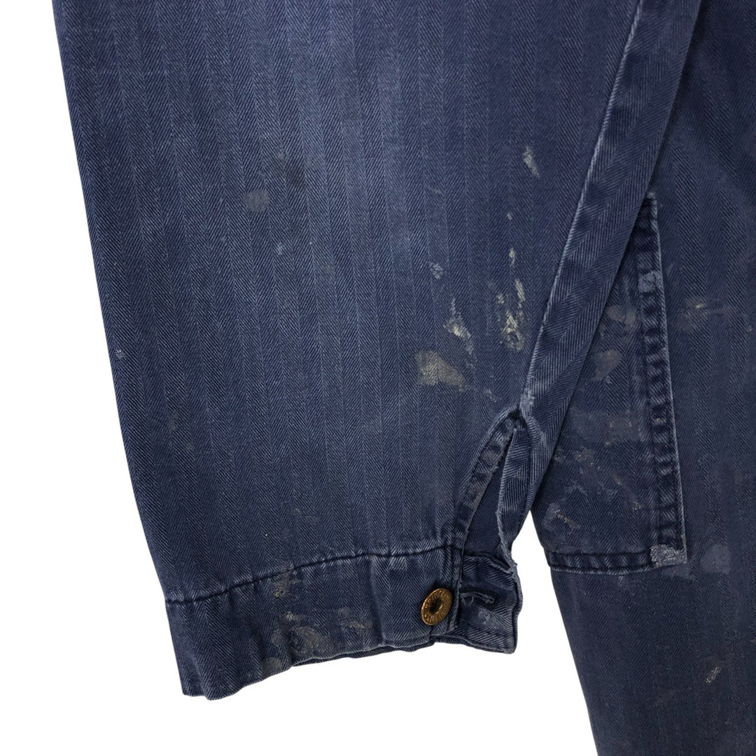 Big Size Universal Overalls HBT Painted Herringbone Twill Work Jacket Made in USA Men's XXXXL cotton navy blue type Vintage Second Hand