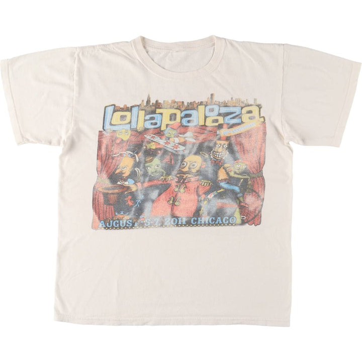 LOLLAPALOOZA 2011 Band T-Shirt, Men's Size L unclear white type Vintage Second Hand