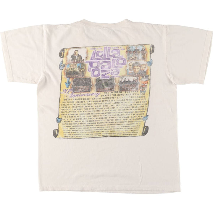LOLLAPALOOZA 2011 Band T-Shirt, Men's Size L unclear white type Vintage Second Hand