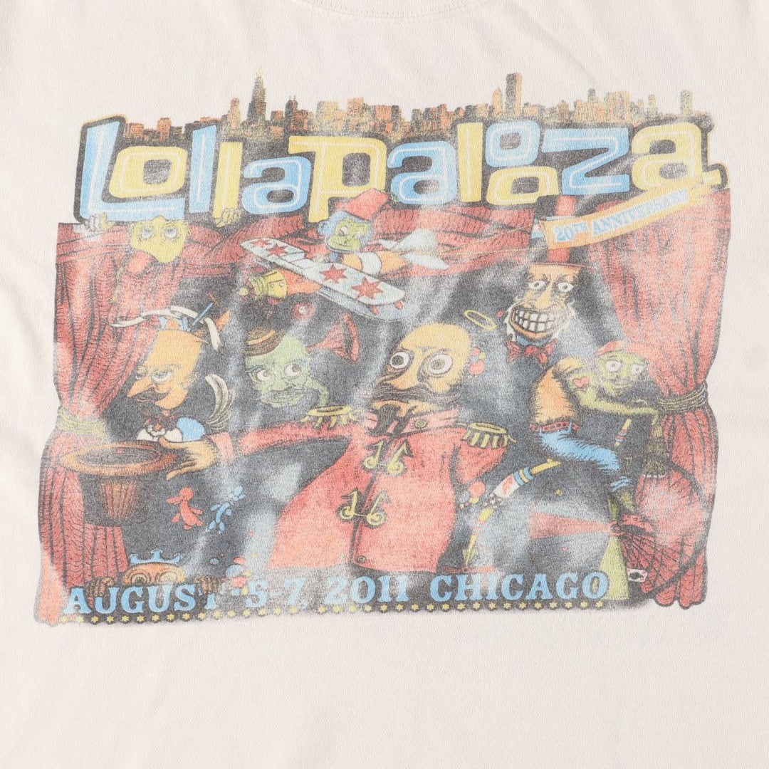 LOLLAPALOOZA 2011 Band T-Shirt, Men's Size L unclear white type Vintage Second Hand