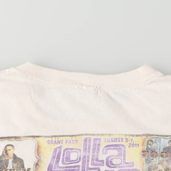 LOLLAPALOOZA 2011 Band T-Shirt, Men's Size L unclear white type Vintage Second Hand