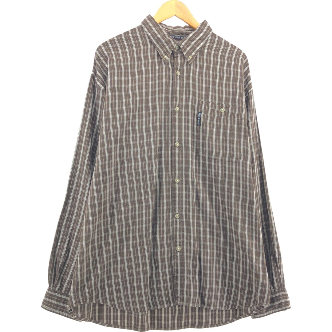 Columbia Check Pattern Long Sleeve Button-Down Flannel Check Shirt, Men's XL cotton brown type Vintage Second Hand