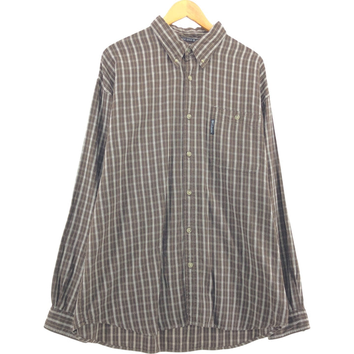 Columbia Check Pattern Long Sleeve Button-Down Flannel Check Shirt, Men's XL cotton brown type Vintage Second Hand