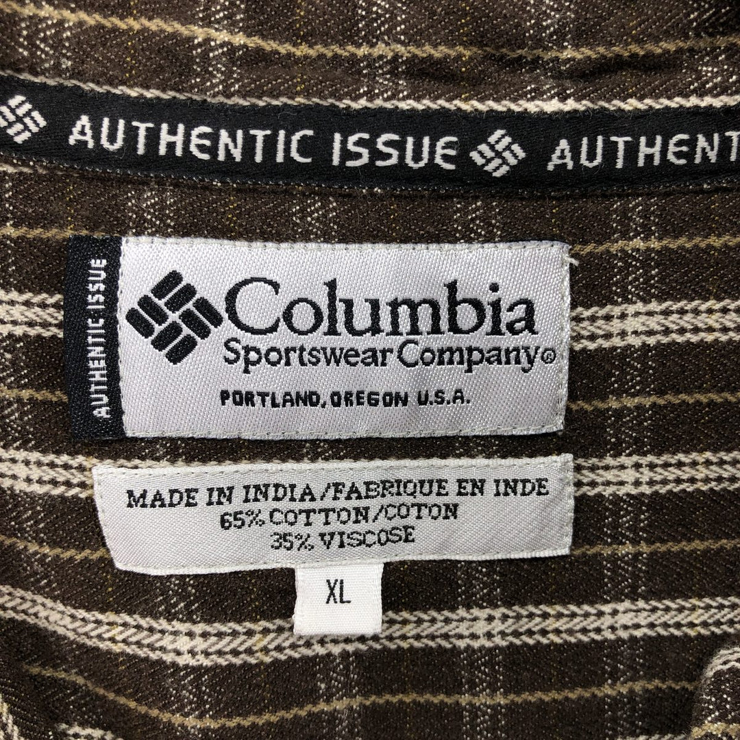 Columbia Check Pattern Long Sleeve Button-Down Flannel Check Shirt, Men's XL cotton brown type Vintage Second Hand