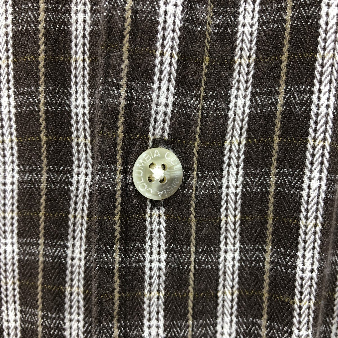 Columbia Check Pattern Long Sleeve Button-Down Flannel Check Shirt, Men's XL cotton brown type Vintage Second Hand