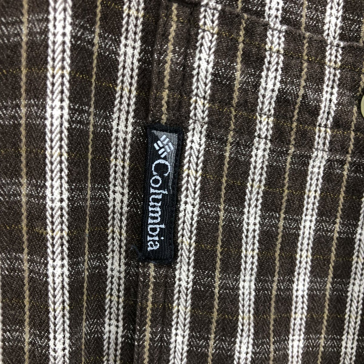 Columbia Check Pattern Long Sleeve Button-Down Flannel Check Shirt, Men's XL cotton brown type Vintage Second Hand