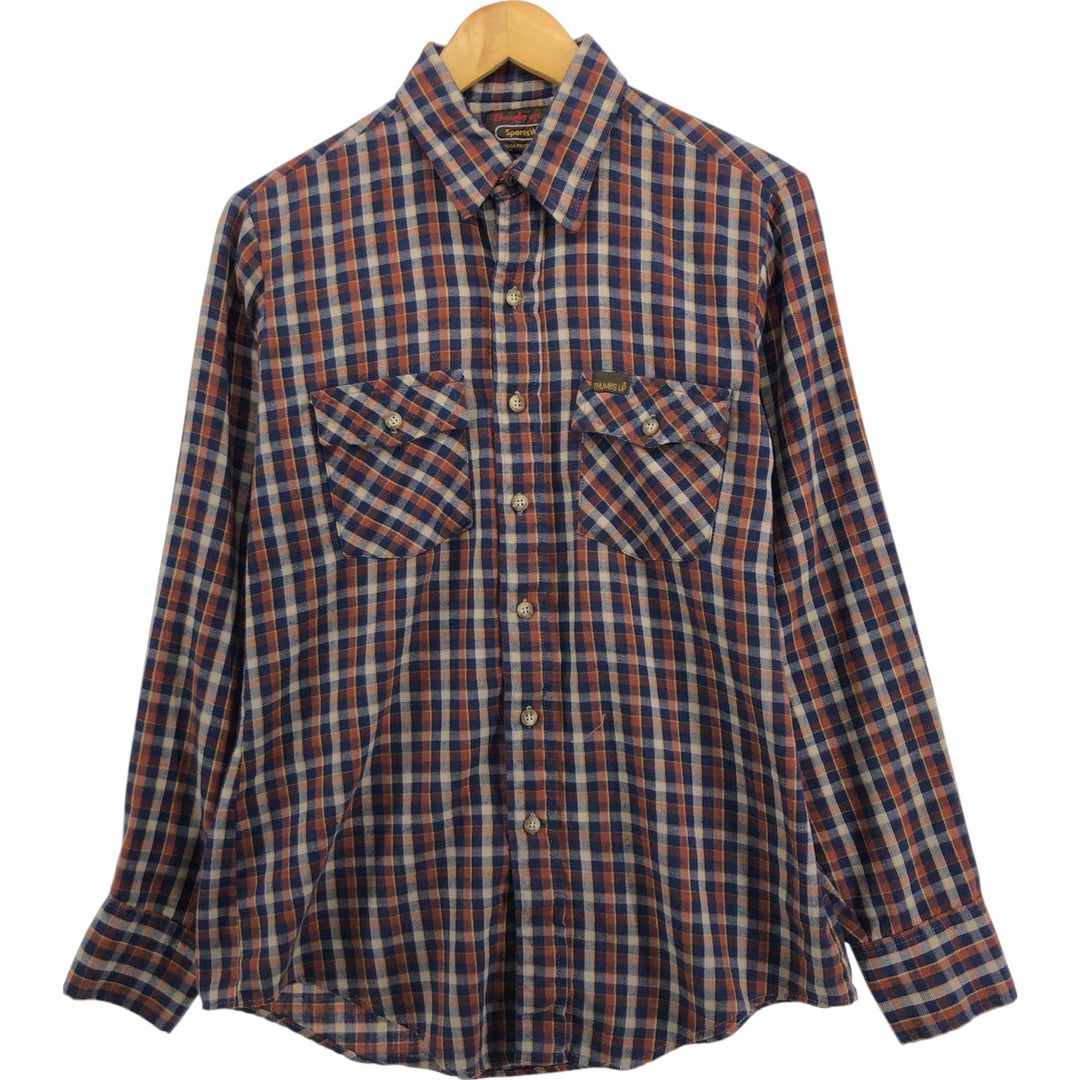 Vintage Sears Thumbs Up SportsWear PERMA-PREST Long Sleeve Light Flannel Check Shirt, Men's Size Medium unclear navy blue type Vintage Second Hand