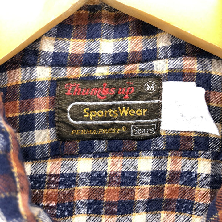 Vintage Sears Thumbs Up SportsWear PERMA-PREST Long Sleeve Light Flannel Check Shirt, Men's Size Medium unclear navy blue type Vintage Second Hand