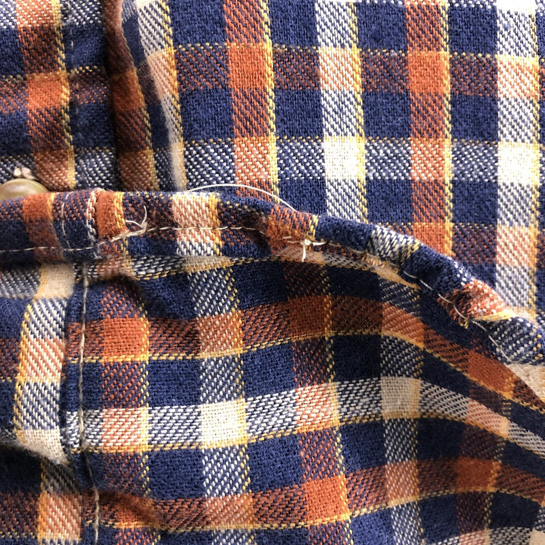 Vintage Sears Thumbs Up SportsWear PERMA-PREST Long Sleeve Light Flannel Check Shirt, Men's Size Medium unclear navy blue type Vintage Second Hand