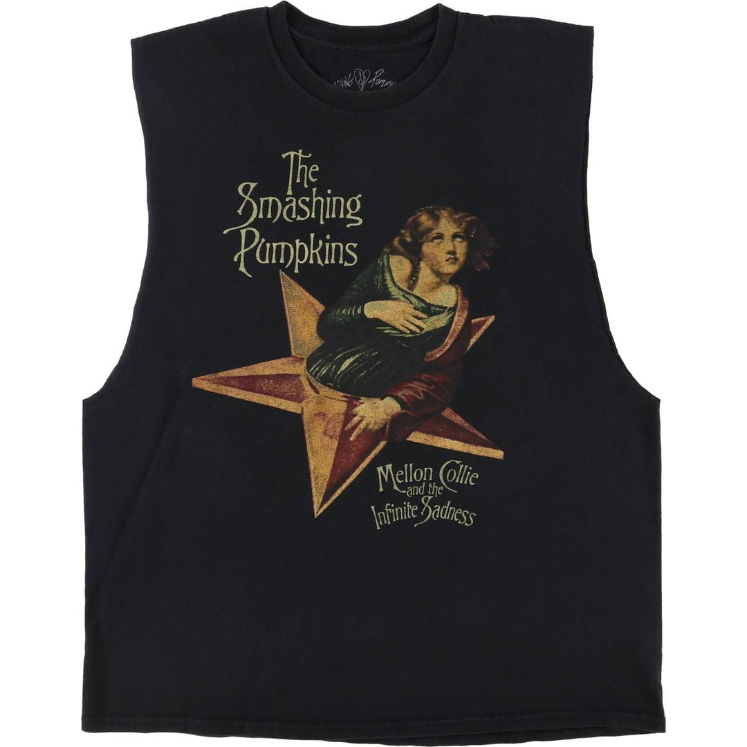 THE SMASHING PUMPKINS Smashing Pumpkins Cut-off Band T-Shirt Band Tee Men's L size cotton black type Vintage Second Hand