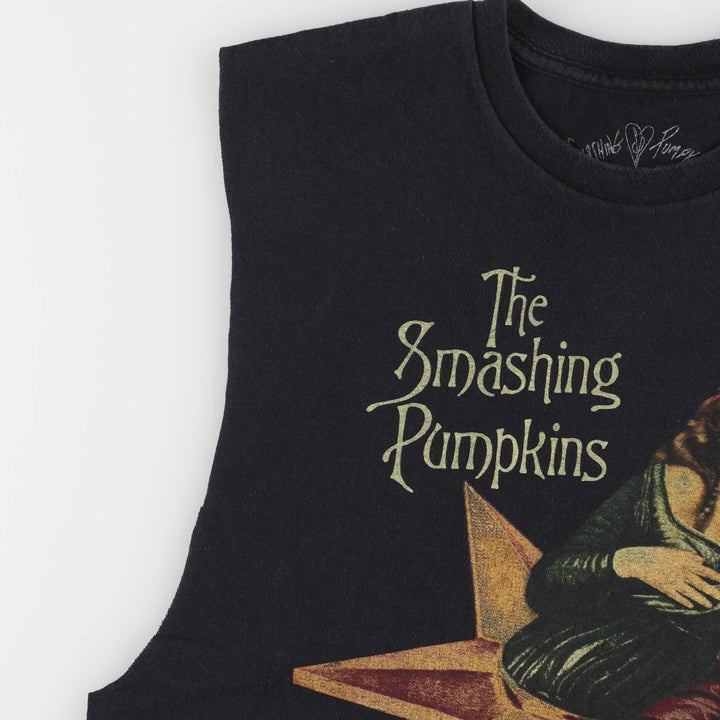 THE SMASHING PUMPKINS Smashing Pumpkins Cut-off Band T-Shirt Band Tee Men's L size cotton black type Vintage Second Hand