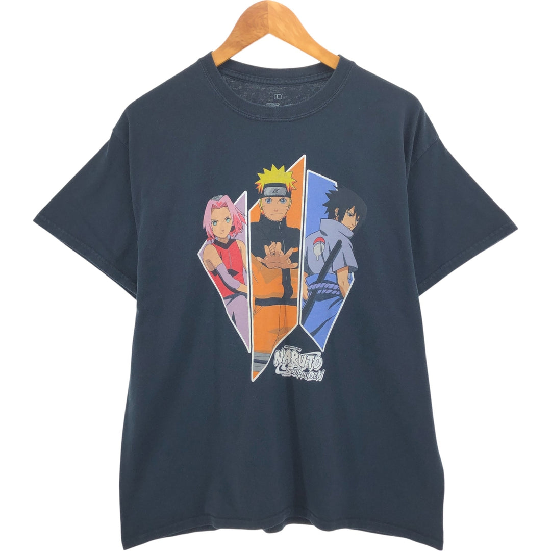 NARUTO SHIPPUDEN Naruto Shippuden Anime Character Print T-Shirt Men's L size cotton black type Vintage Second Hand