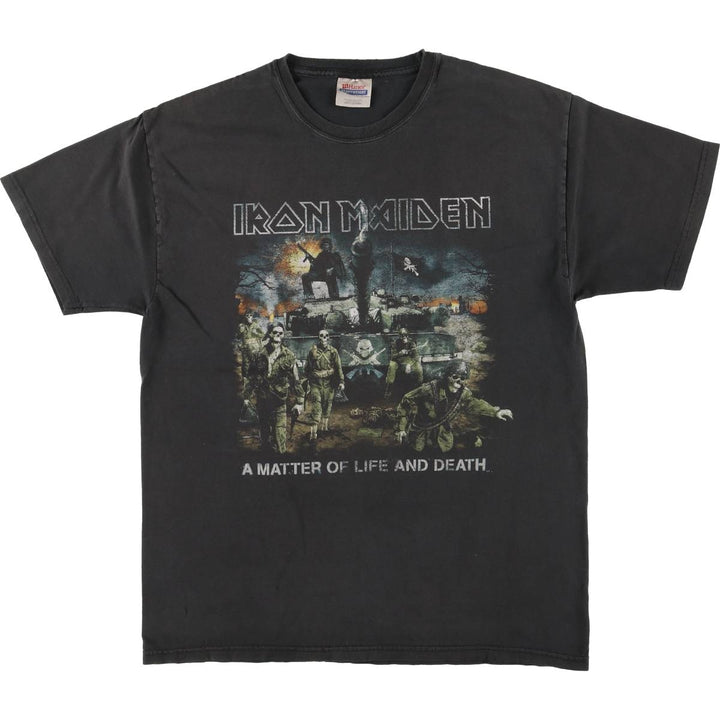 Hanes IRON MAIDEN Skull Pattern Band T-shirt Band Tee Men's L size cotton black type Vintage Second Hand