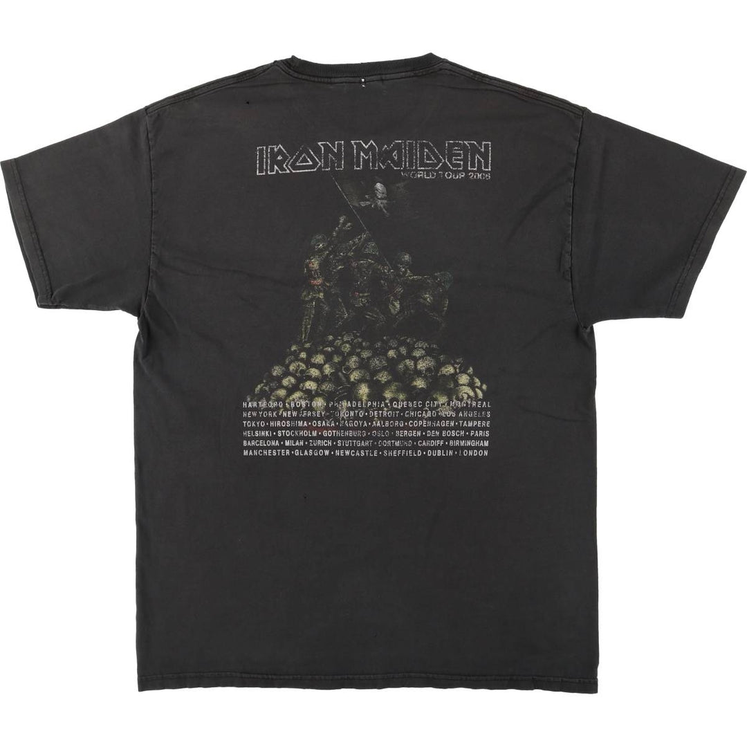 Hanes IRON MAIDEN Skull Pattern Band T-shirt Band Tee Men's L size cotton black type Vintage Second Hand
