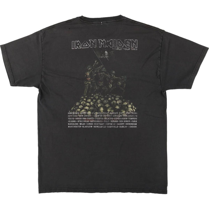 Hanes IRON MAIDEN Skull Pattern Band T-shirt Band Tee Men's L size cotton black type Vintage Second Hand