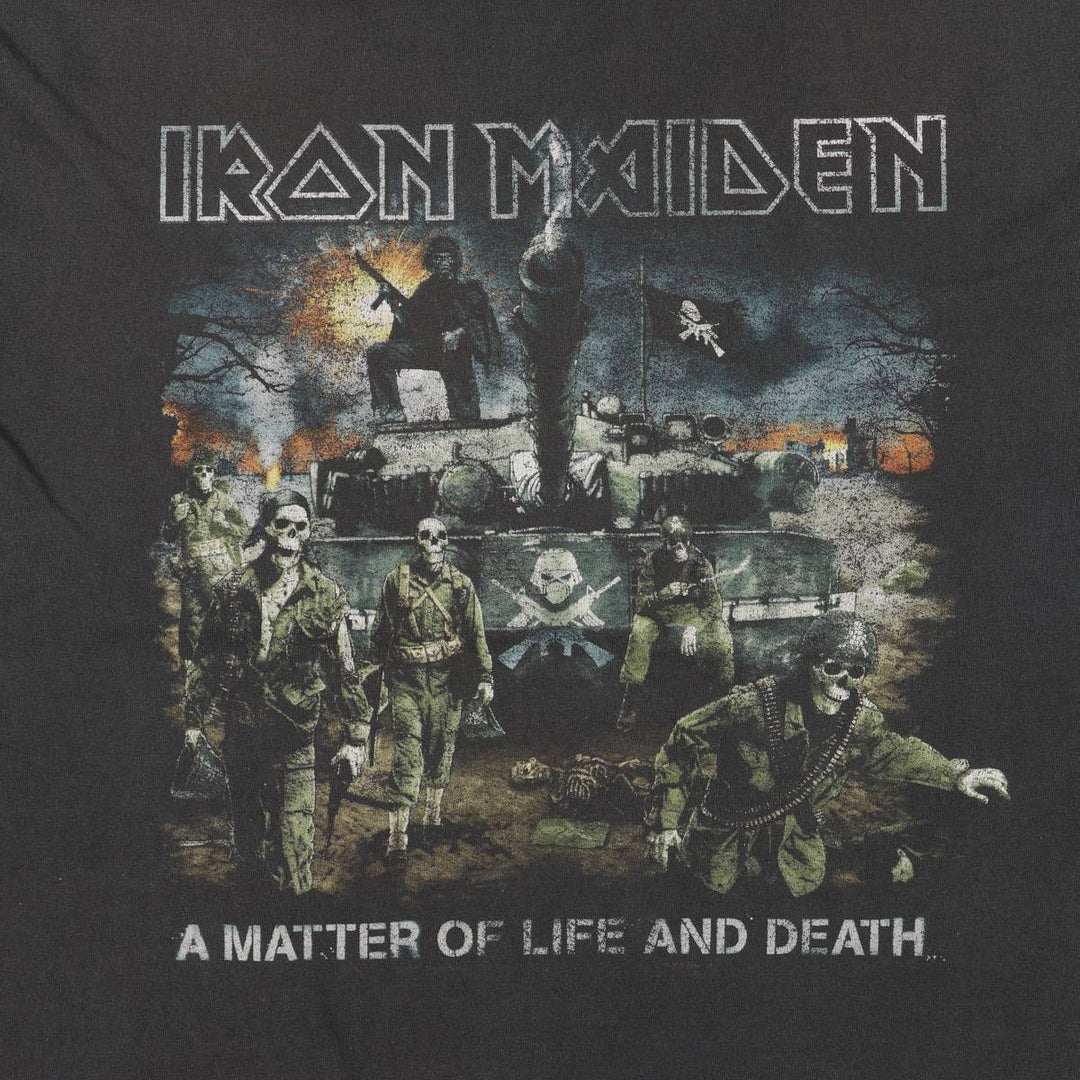 Hanes IRON MAIDEN Skull Pattern Band T-shirt Band Tee Men's L size cotton black type Vintage Second Hand