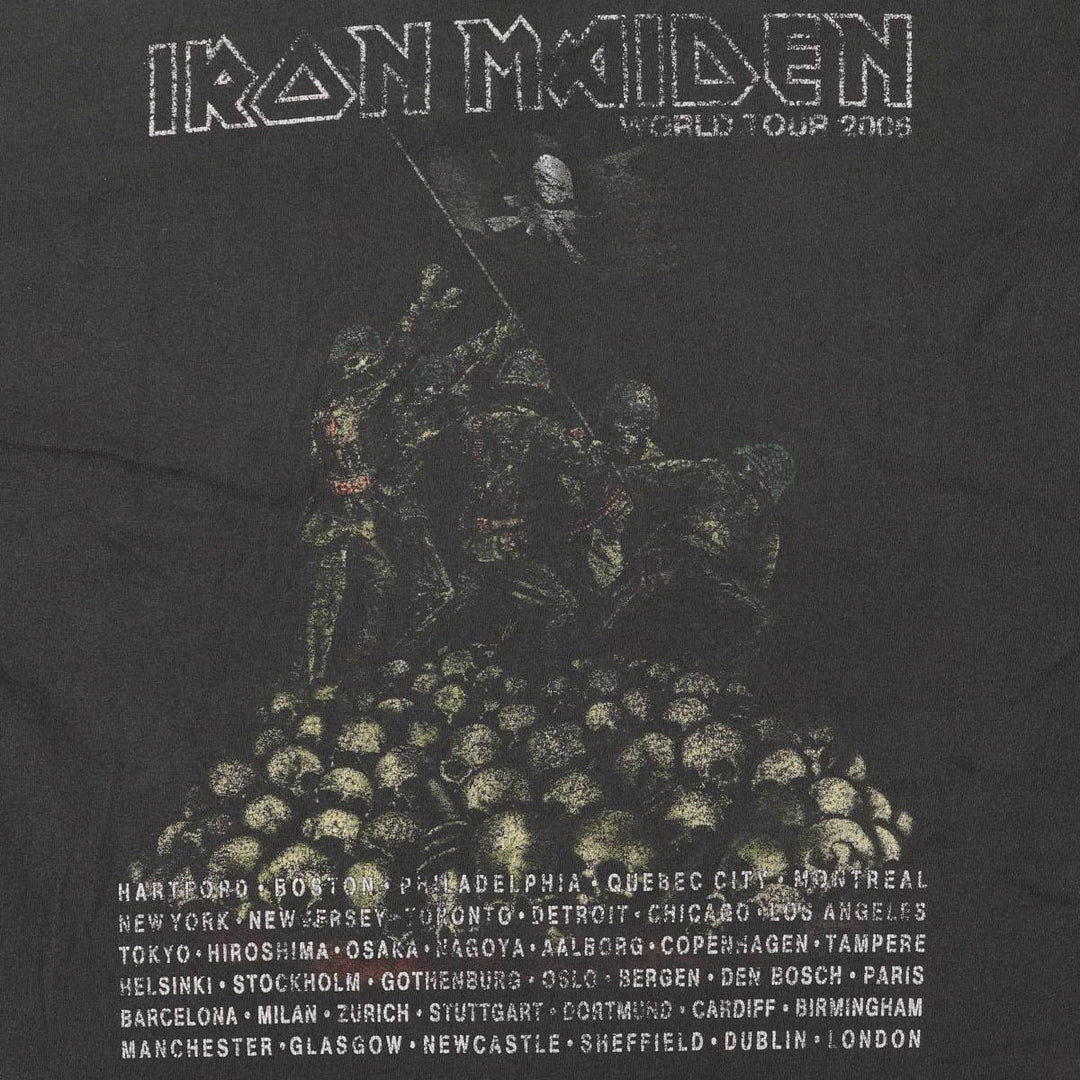 Hanes IRON MAIDEN Skull Pattern Band T-shirt Band Tee Men's L size cotton black type Vintage Second Hand