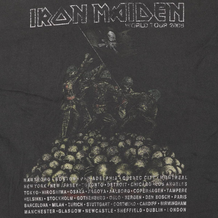 Hanes IRON MAIDEN Skull Pattern Band T-shirt Band Tee Men's L size cotton black type Vintage Second Hand