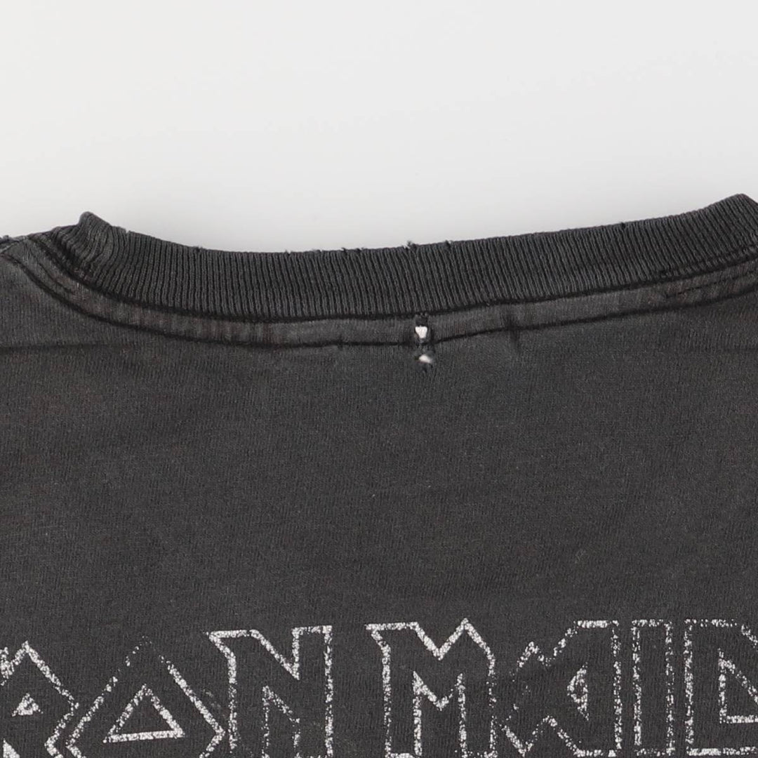 Hanes IRON MAIDEN Skull Pattern Band T-shirt Band Tee Men's L size cotton black type Vintage Second Hand