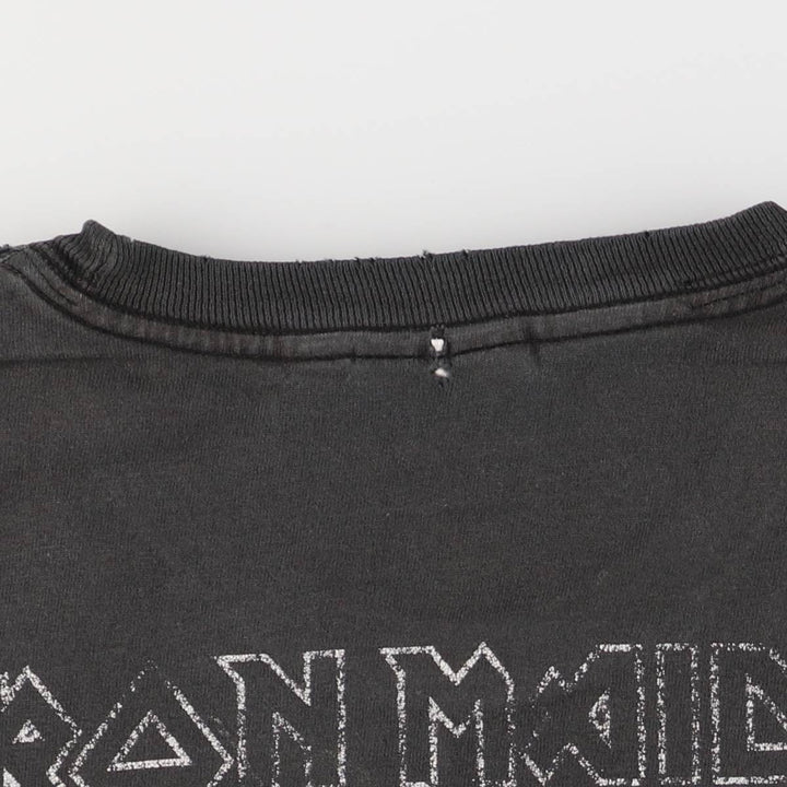 Hanes IRON MAIDEN Skull Pattern Band T-shirt Band Tee Men's L size cotton black type Vintage Second Hand