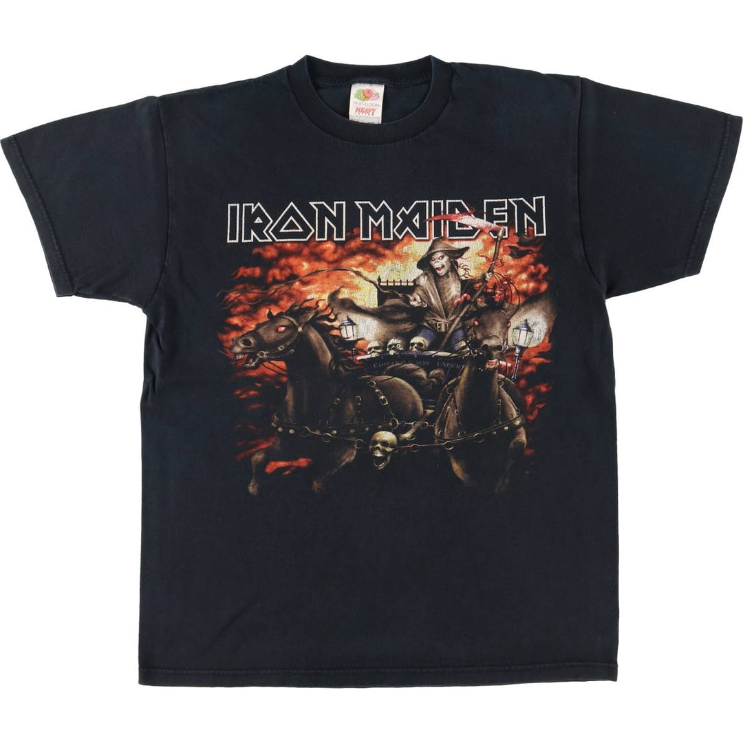 FRUIT OF THE LOOM IRON MAIDEN Skull Pattern Band T-shirt Band Tee Men's M size cotton black type Vintage Second Hand