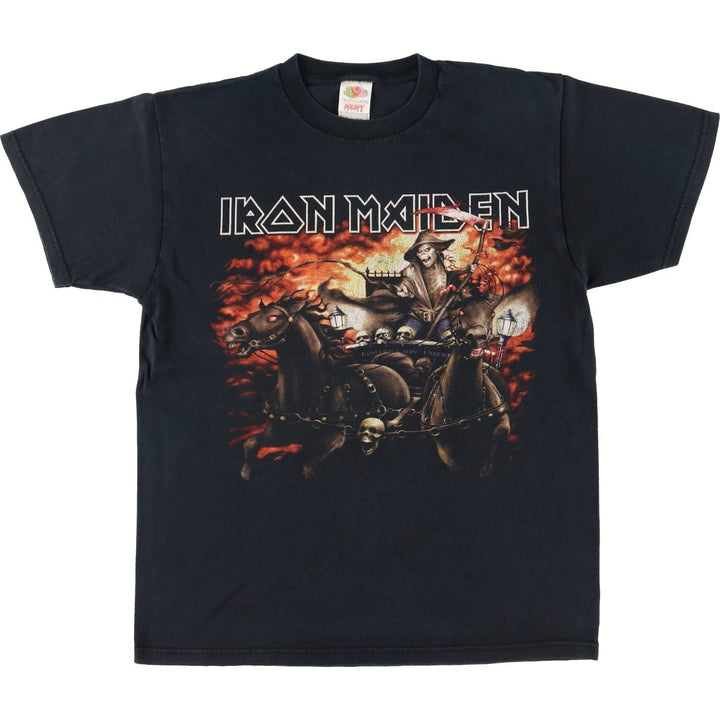 FRUIT OF THE LOOM IRON MAIDEN Skull Pattern Band T-shirt Band Tee Men's M size cotton black type Vintage Second Hand