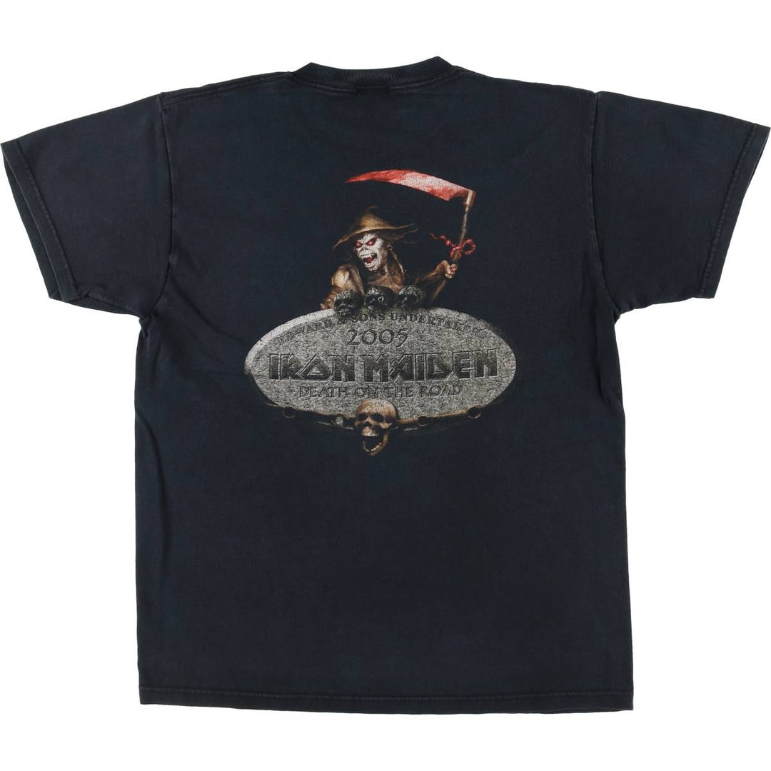 FRUIT OF THE LOOM IRON MAIDEN Skull Pattern Band T-shirt Band Tee Men's M size cotton black type Vintage Second Hand