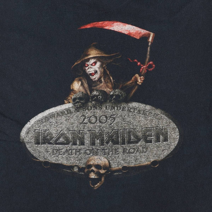 FRUIT OF THE LOOM IRON MAIDEN Skull Pattern Band T-shirt Band Tee Men's M size cotton black type Vintage Second Hand