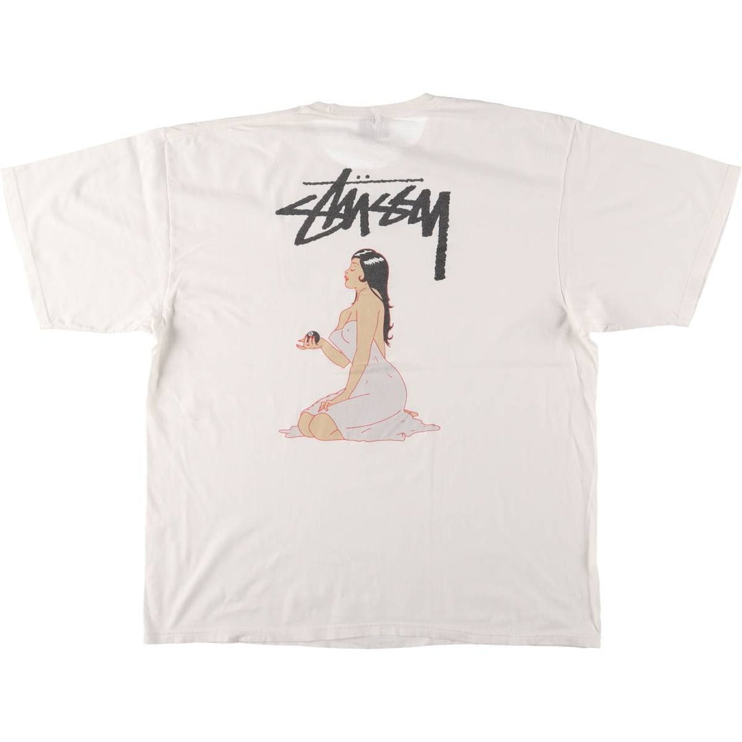 STUSSY Printed T-shirt for men, size XXL cotton white type Vintage Second Hand