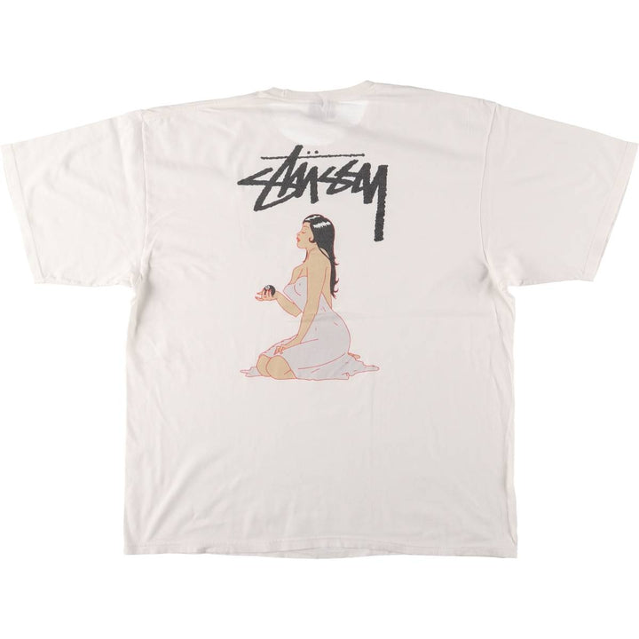 STUSSY Printed T-shirt for men, size XXL cotton white type Vintage Second Hand