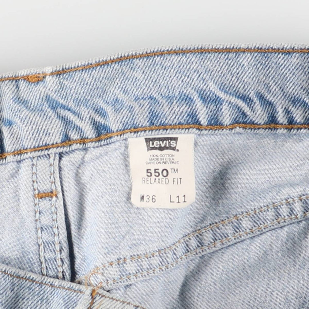 90'S Levi's 550 Relaxed Fit Denim Shorts, Made in USA, Men's W36, Vintage cotton Blue type light blue Vintage Second Hand