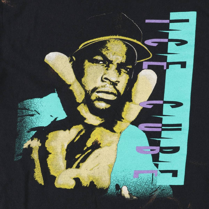 ICE CUBE Rap T-shirt, Men's M size unclear black type Vintage Second Hand