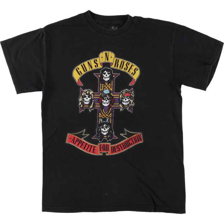 GUNS N' ROSES Skull Pattern Band T-shirt, Men's M size cotton black type Vintage Second Hand