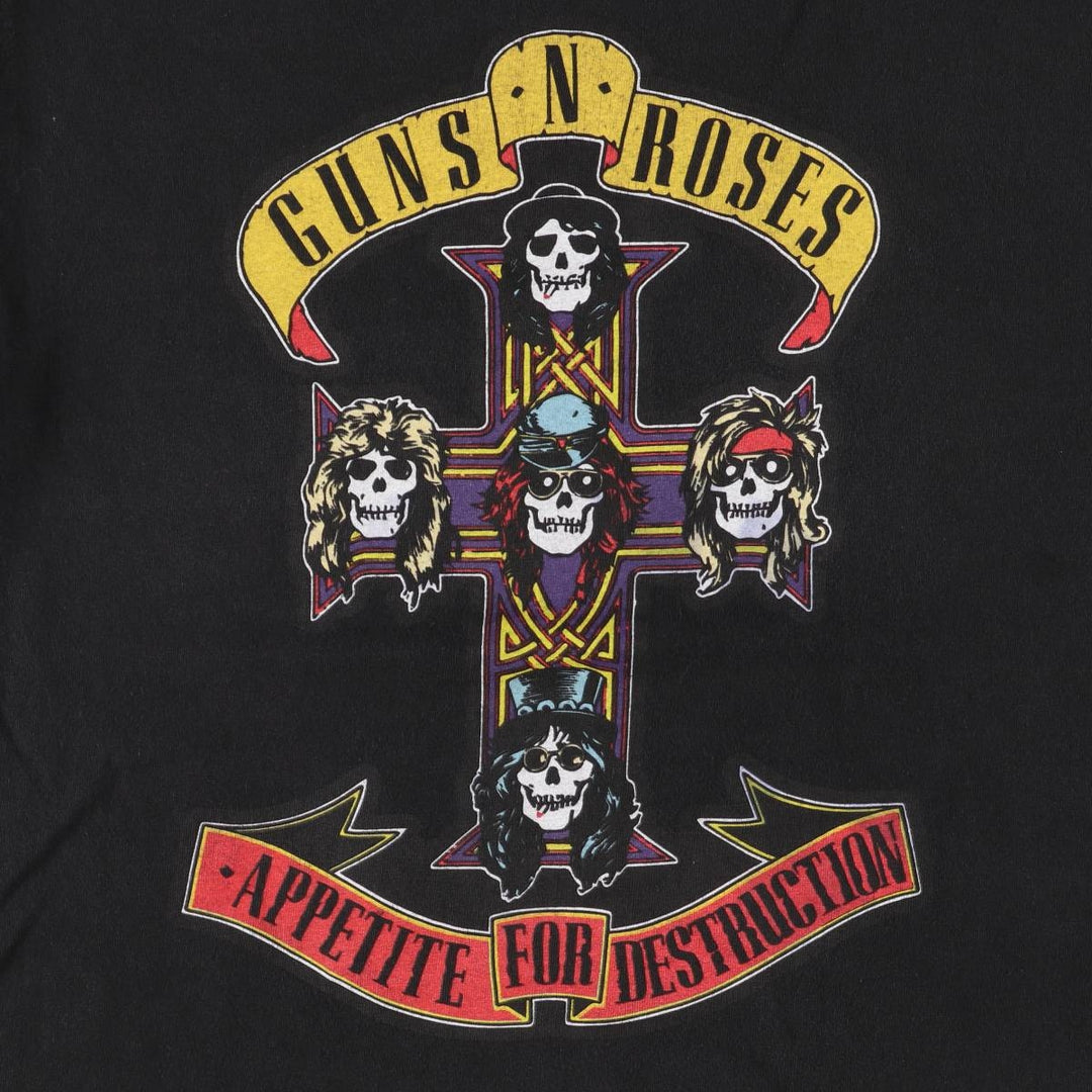 GUNS N' ROSES Skull Pattern Band T-shirt, Men's M size cotton black type Vintage Second Hand