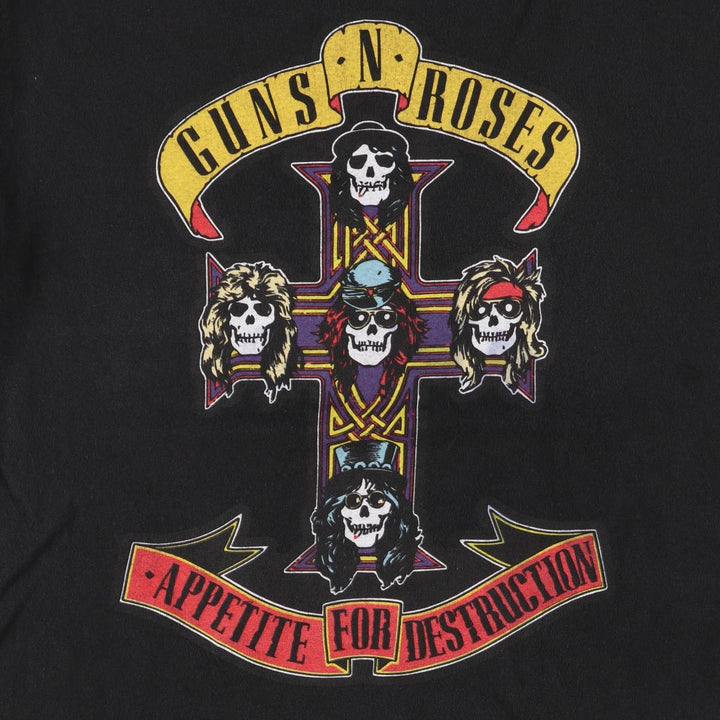 GUNS N' ROSES Skull Pattern Band T-shirt, Men's M size cotton black type Vintage Second Hand