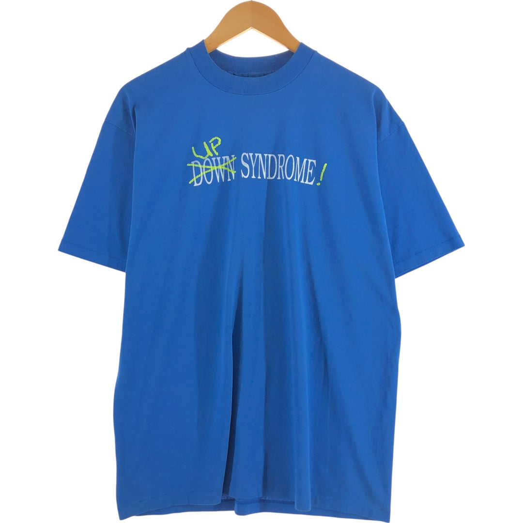90'S Hanes Fifty-Fifty Message Print T-Shirt Made in USA Men's XL Vintage cotton blue type Vintage Second Hand
